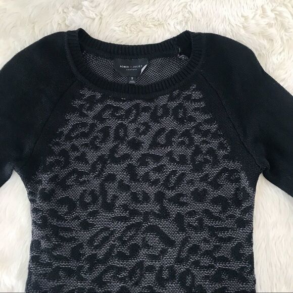 R+J COUTURE Leopard Print Sweater Dress Fitted Raglan‎ Sleeve Black Gray Small - Picture 3 of 11